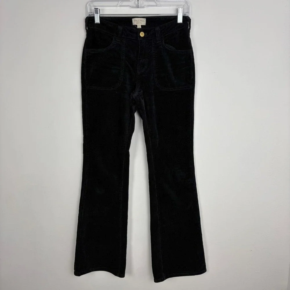 Pilcro Anthropologie Black Corduroy Bootcut Pants Retro 70s Subtle Flare Size 26